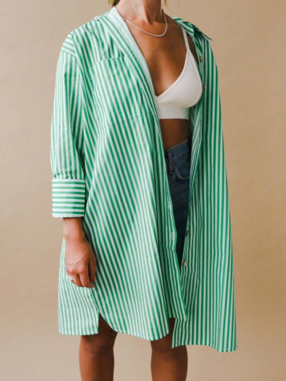 WRAY Etore button up shirt dress - kelly green stripe
